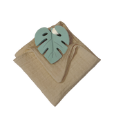 Anneau de dentition feuille aqua et lange taupe